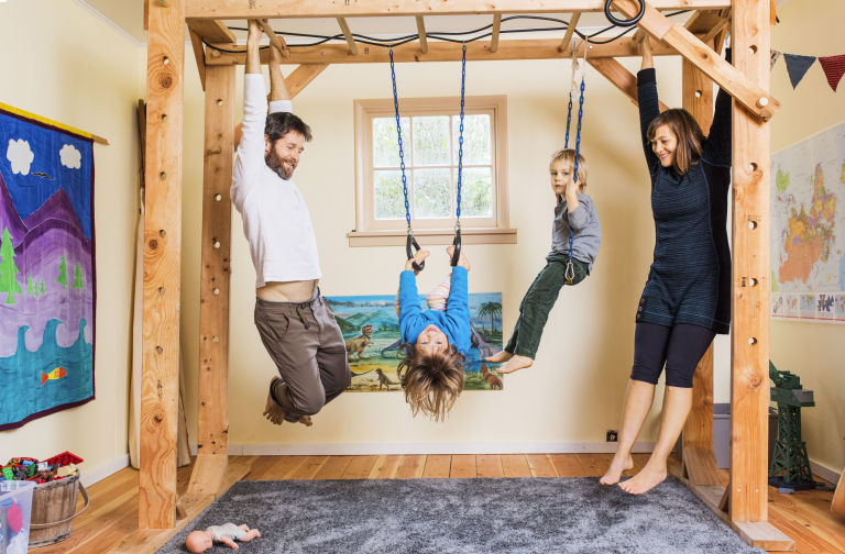 Michael Curran, Katy Bowman and their children Roan and Finn