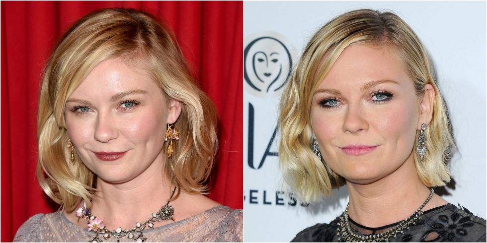 Wcześniej kołysała się bagażnikiem na ramionach, Dunst wzbił się w dramat, pocąc sobie włosy za jej podbródkiem, przekształcając go w piękną bobę.  "Przez chwilę mówiliśmy o tym, że stanie się krótszy i czułem, że to dobry moment", powiedział stylistarz Dunst z Cervando Maldonado.  "Wziąłem około dwóch cali i przecięłam ją, bo podkreśla jej twarz i jest chłodnym, świeżym wyglądzie".  Fale beach-y i delikatne akcenty zachowują swój styl patrząc słodko i młodzieńczo. 
