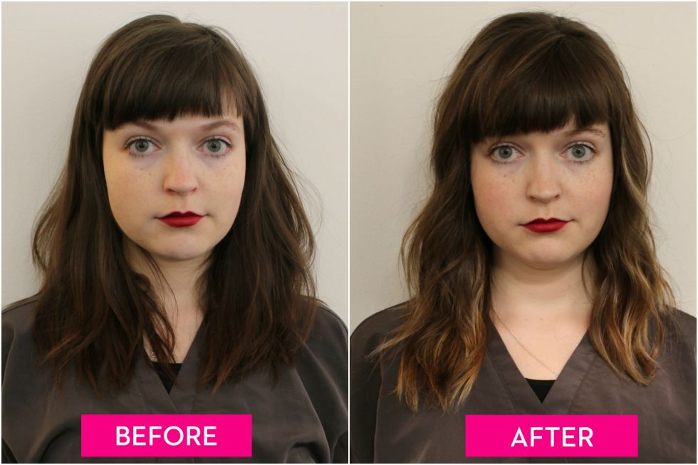 Hair Contouring Makeovers Before And After Highlights Make Before Vs After Formerly A Flat Brown Shade Angela S Hair Was Brought To Life With These Golden Highlights Plus Her Complexion Looks Healthier And More