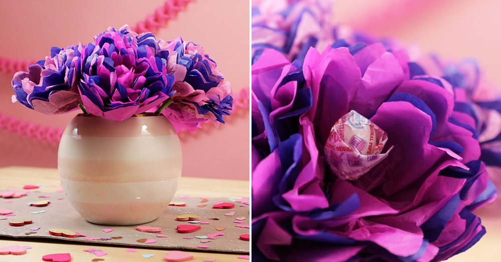 How to Make Tissue Paper Flower Lollipops Valentine's Day DIY Projects