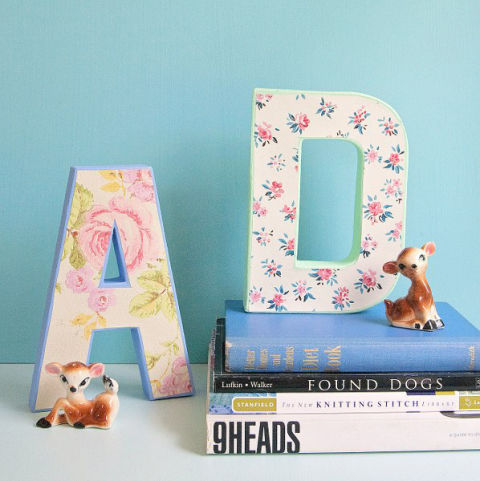 leftover wallpaper accessories--To make these sweet letters, you'll want to scour Etsy for vintage wallpaper scraps. Get the tutorial at My So Called Crafty Life »