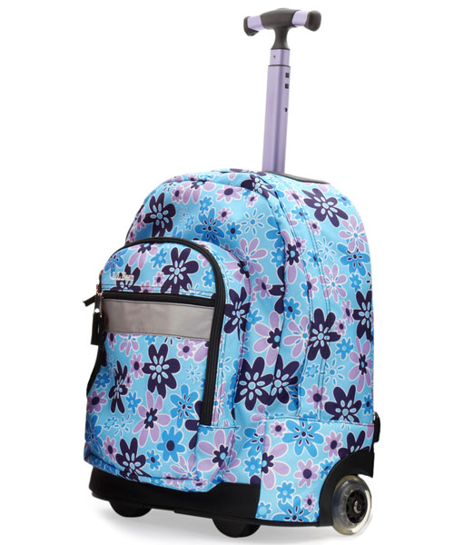 women rolling backpacks