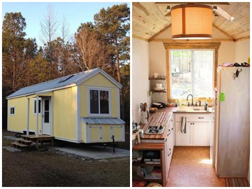 This narrow space, priced at $16,100, has more amenities than you'd think (like a skylight and ample kitchen storage). And we love the friendly yellow siding.
